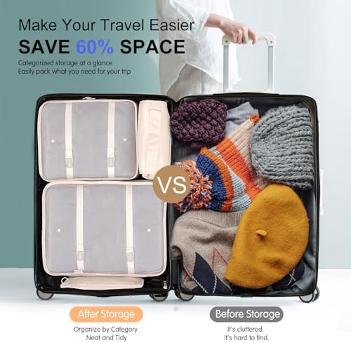 BESBESME 12PCS Packing Cubes for Suitcase Luggage Travel Packing Organizers Set with Cosmetics Bag Travel Essentials Bag Storage Bags Beige - Image 4