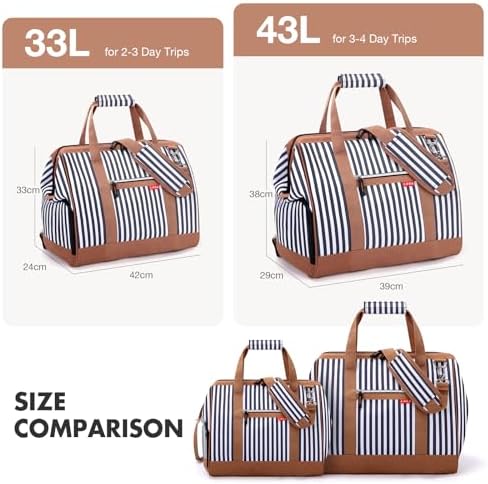 Lekesky Weekend Overnight Bags for Women - 33l Top Large Opening Travel Duffles Bag, Holdall Bag for Airlines with Shoes Compartment (White Stripes,42 * 33 * 24cm) - Image 3