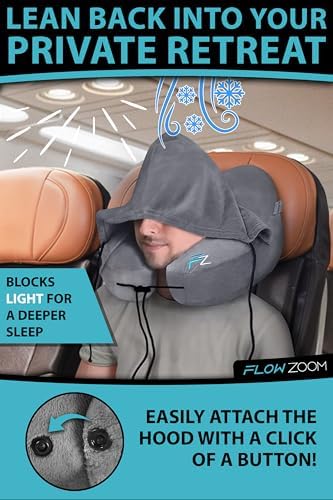 AIR Inflatable Travel Pillow for Airplane - Hooded Neck Pillow for Travel - Inflatable Travel Neck Pillow - Plane Pillow - Neck Cushion - Flight Pillow - Travel Neck Pillows - Grey - Image 7