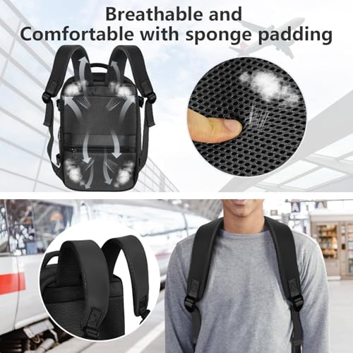 Cabin Bags 40×20×25 for Ryanair Underseat Carry-ons Travel Backpack Hand Luggage Bag Flight Rucksack Casual Daypack School Office Backpack Fit 14 Inch Laptop with USB Charging Port-Black - Image 8