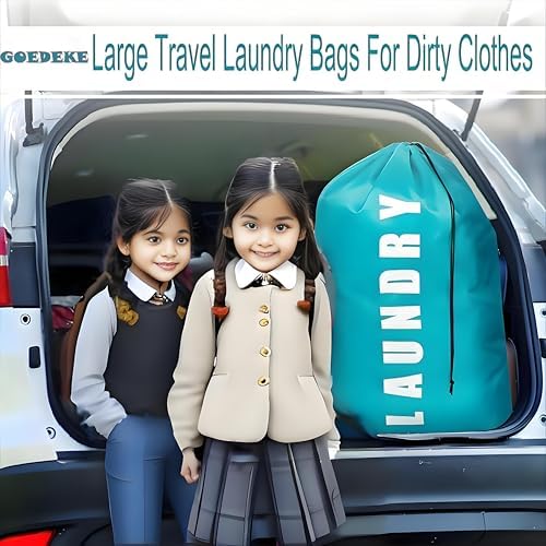 2 Pack Large Laundry Bags, 24" x 36" Portable Laundry Bags with Drawstring Cord, Ideal for Travel, Home, Dormitory, and Camping Use (Cyan + Pink) - Image 9