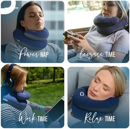 BCOZZY Travel Neck Pillow for Airplane – Patented Double Support for Head, Neck, and Chin. Best for Long Flights, Plane Sleeping, and Car Rides. Adjustable Size. Fully Washable. Carry Bag. Large, Navy - Image 10