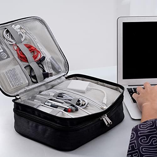 OrgaWise Accessories Bag Travel Electronics Organiser 3 Layer Cables Case for Power Bank, Camera, Ipad and Memory Card - Grey Electronic Case with 2 pcs Data Line Protect Sets - Image 7