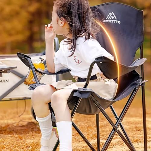 Camping Chair Lightweight Folding Portable Camping Chair with Cup Holder and Side Pocket Outdoor Folding Chair 120kg Capacity Fishing Chair for Outdoor, Fishing, Picnics and Travel Adventures Black - Image 5