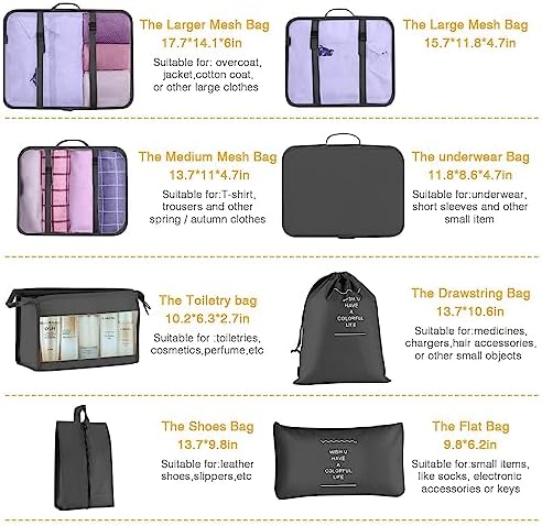 Packing Cubes for Suitcase - GEEDIAR 11 PCS Packing Cubes Travel Luggage Organizers Bag Waterproof Travel Essentials Bag Clothes Shoes Storage Bags(Black) - Image 2