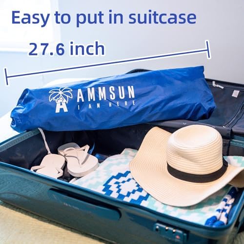 AMMSUN 6.5ft Twice Folded Portable Beach Umbrella with Sand Anchor Windproof,Push Button Tilt and Air Vent UV 50+ Protection Fits in a Large Suitcase for Patio Garden Beach Pool Backyard Blue - Image 2