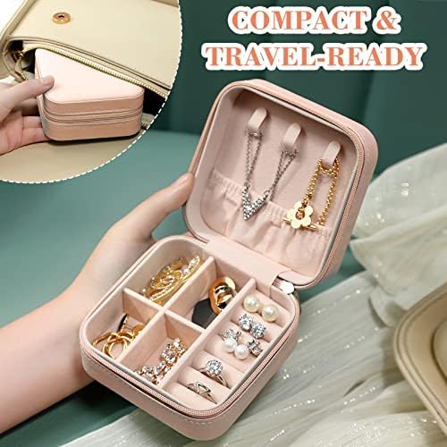 Jewellery Box for Women, Mini Portable Jewelry Box Organiser,PU Leather Jewlerrying Display Holder, Small Travel Jewellery Box for Girls, Women, Mother, Daughter,Lotus Root Starch (12UF010I) - Image 5