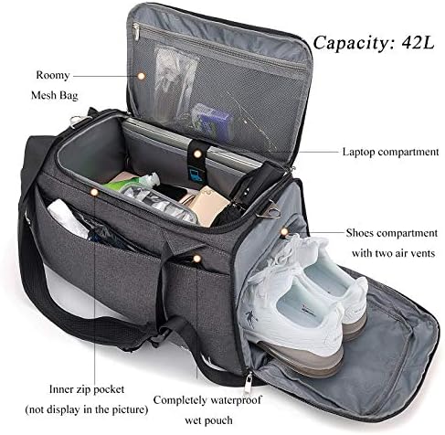Sports Duffle Bag with Shoes Compartment and Wet Pocket, 42L Waterproof Gym Bag for Men and Women, Durable Travel Duffel Bag with Shoulder Strap and Combination Lock - Image 2