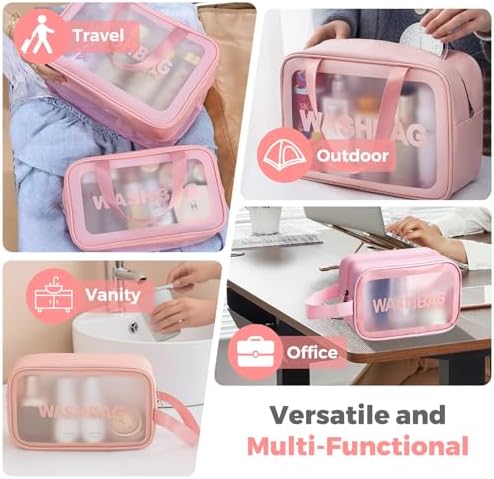 Clear Travel Toiletries Bag for Women, 3 Pack Toiletry Bags with Zippers Travel Essentials PVC Waterproof Cosmetic Clear Wash Bag for Girls - Image 7