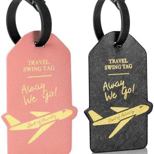 Alyvisun 2Pcs Luggage Tags, PU Suitcase Tags Baggage Labels Luggage Labels for Suitcases with Name ID Card, Suitcase Labels Travel Tags for Luggage Baggage Bags Business, Black and Rose