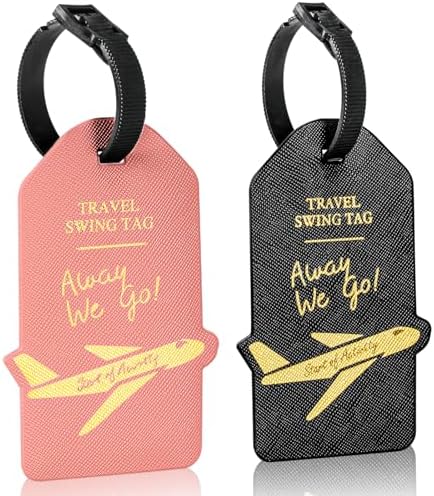 Alyvisun 2Pcs Luggage Tags, PU Suitcase Tags Baggage Labels Luggage Labels for Suitcases with Name ID Card, Suitcase Labels Travel Tags for Luggage Baggage Bags Business, Black and Rose
