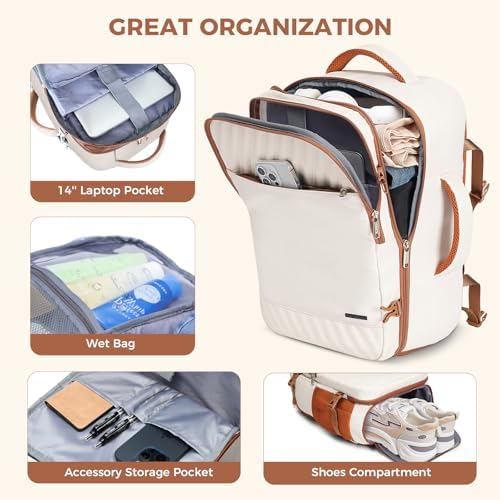 Carry on Backpack with Shoe Compartment & Wet Pocket, 20L Flight Approved Travel Backpack for Women & Men, Waterproof Backpacks,15.6 Inch Laptop Rucksack Casual Daypack (Beige) - Image 5
