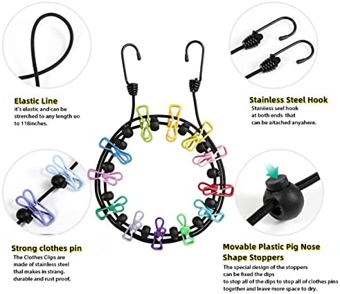 Portable Clothesline,Retractable Clothesline for Travel,Clothing line with 12 Clothes Clips,for Indoor Laundry Drying line,Outdoor Camping Accessories (black) - Image 2