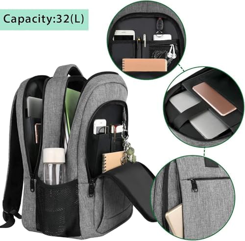 MATEIN Travel Laptop Backpack, Work Bag Lightweight Laptop Bag with USB Charging Port, Anti Theft Business Backpack, Water Resistant School Rucksack Gift for Men and Women, Fits 15.6 Inch, Grey - Image 2