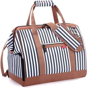 Lekesky Weekend Overnight Bags for Women - 33l Top Large Opening Travel Duffles Bag, Holdall Bag for Airlines with Shoes Compartment (White Stripes,42 * 33 * 24cm)