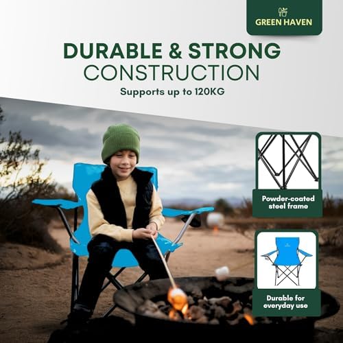 Green Haven Folding Camping Chair - Blue Lightweight Picnic Chair w/Cup Holder, 600D Polyester & Rip Stop, Heavy Duty Steel Frame Arm Portable Comfy for Outdoor Camping - Image 5