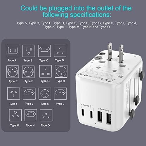 Universal Travel Adapter, Worldwide Travel Adapter with 2 USB A and 3 USB C Ports International Travel Plug Adapter with EU UK USA AU Plugs Power Socket Charger for Multi Countries - Image 6