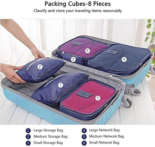 Vicloon Packing Cubes, 8 PCS Travel Organiser Bags Luggage Organizers with Shoe Bag for Clothes Suitcase Shoes (Blue) - Image 3