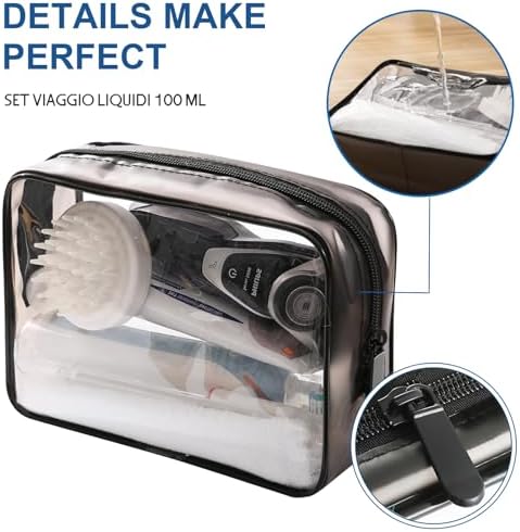 Toiletry Bag Women & Men | Clear Toiletry Bag |Toiletry Bag Set with 8 Bottles(max.3.4oz/100ml) 1 Flight Security Liquid Bag| Approved by EU & UK Luggage Rules - Image 5