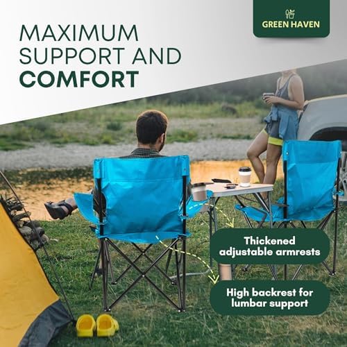 Green Haven Folding Camping Chair - Blue Lightweight Picnic Chair w/Cup Holder, 600D Polyester & Rip Stop, Heavy Duty Steel Frame Arm Portable Comfy for Outdoor Camping - Image 6