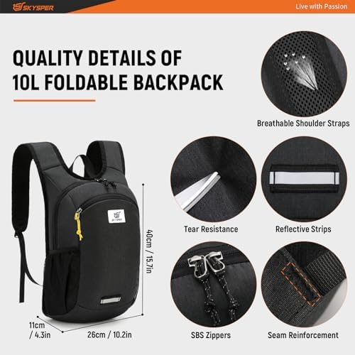 SKYSPER 10L Hiking Backpack Lightweight Packable Back Pack Small Travel Daypack for Women Men Foldable Outdoor Rucksack - Image 4