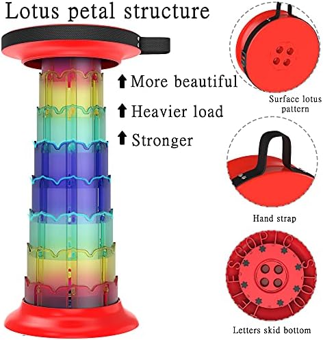 ALEVMOOM 20.4" Portable Folding Stool&Chair with Cushion and Bag with 440lbs Load Capacity Retractable Collapsible Foldable Telescopic Stool for Fishing Camping Hiking(Red Rainbow) - Image 5