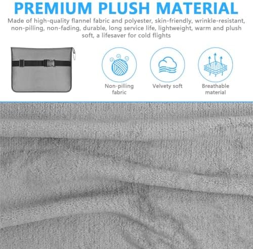 flintronic Travel Blanket and Pillow, 2 in 1 Airplane Blanket with Eye Mask and Ear Plugs, Compact Office Blanket, Lightweight & Portable Pillow for Adults, Kids,Long Flights and Trains (Grey) - Image 8