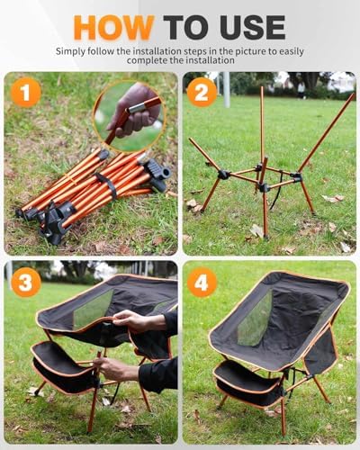 Ultra Lightweight Portable Outdoor Comfortable Folding Camping Chair with Carry Bag and Side Pocket, High Weight Capacity, Suitable for Camping, Fishing, Hiking, Traveling, Picnics, Orange - Image 5