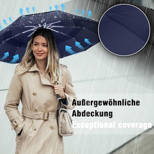 Umbrella Windproof Strong Large Compact - Wind Resistant Rain Umbrella Stand Lightweight Portable Auto Travel Umbrella Foldable Golf Umbrella for Men and Women - Image 5