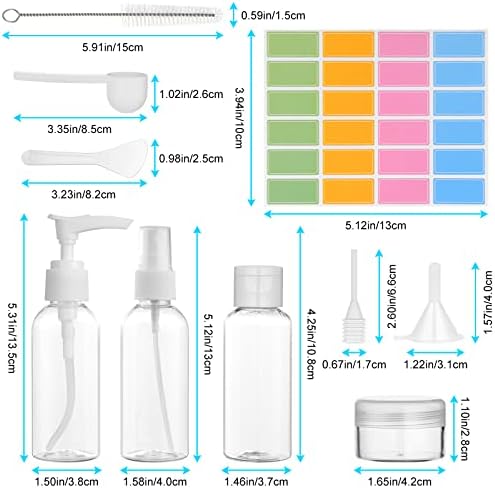 flintronic 6Pack Transparent Travel Bottles, 80ML Refillable Travel Bottles, Travel Bottles Set for Toiletries Shampoo Cosmetic Liquid with 2*Cream Box,2*Dropper,2*Funnel,2*Sheet Label,1*Brush - Image 2