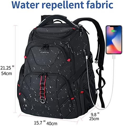 VANKEAN 17.3'' Travel Laptop Backpack TSA Friendly, Water Resistant Anti Theft Extra Large Backpack with RFID Pockets College Backpacks with USB Port for Men Women School Business Work Bag, Black - Image 2