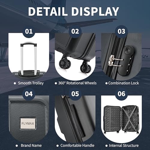 24" Medium Suitcase Super Lightweight 4 Wheel Spinner Hard Shell ABS Luggage Hold Check in Travel Case 65 Litre Black - Image 5