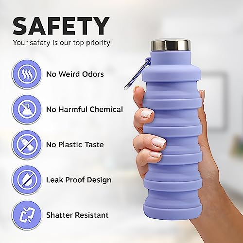 Collapsible Water Bottle Uk Brand Bpa Free Silicone Travel Essential Foldable Gym Bottle Leakproof Hiking Camping Accessories Cycling Bottle Yoga Bottle Kids 500ml - Image 9