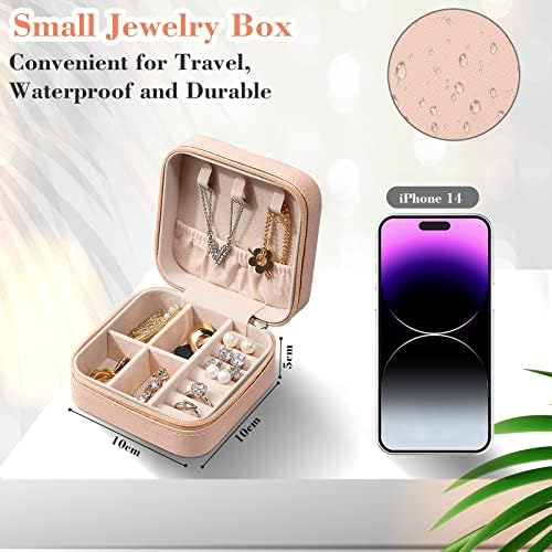 Jewellery Box for Women, Mini Portable Jewelry Box Organiser,PU Leather Jewlerrying Display Holder, Small Travel Jewellery Box for Girls, Women, Mother, Daughter,Lotus Root Starch (12UF010I) - Image 2