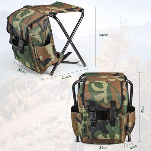 Backpack Chair, 2 in 1 Folding Camping Chair with Backpack Waterproof, Foldable Fishing Tackle Bag with Stool Seat 100kg Max, 10L Backpacking Fishing Stool for Hiking Picnic Travel - Image 3