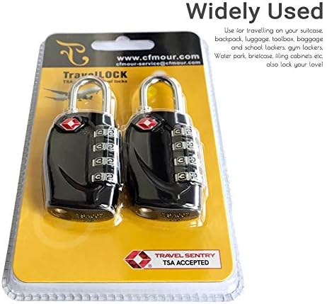 CFMOUR TSA Suitcase Locks - 1, 2, 3, 4, 5, 6 Pack 4-Dial Security Travel Combination Padlock for Suitcases Luggage Case Bag Code Lock - Black (Pack of 2) - Image 7