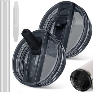 40oz Leakproof Lids for Stanley Cup - Tumbler Detachable Flip Straw Lid,Lids Replacement for Stanley Cups,Travel Cup Accessories,Set with Cover,Straw,Non Spill Lid, Detachable Tool (Black-2PCS)