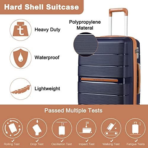 British Traveller Suitcase Check in Hold Luggage Lightweight PP Hard Shell Travel Trolley Suitcase with 4 Spinner Wheels TSA Lock (Navy, 76cm 92L) - Image 2