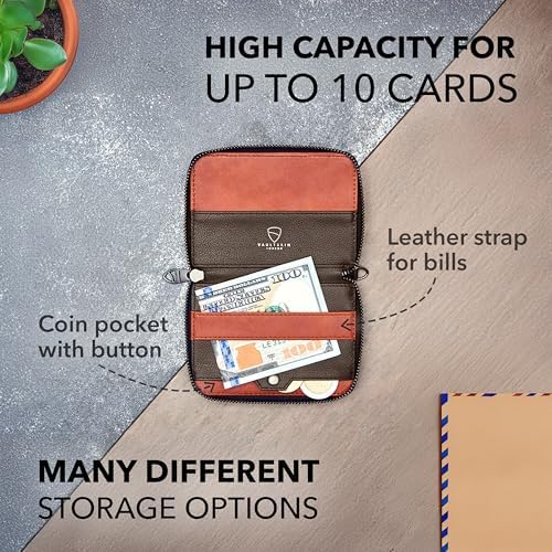 Vaultskin Notting Hill Minimalist Leather Zipper Wallet for Women and Men: Slim Multi Cardholder with RFID Blocking and Keychain Ring - Image 5