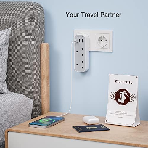 UK to European Plug Adapter with 3 USB, TESSAN Grounded EU Euro Europe Travel Plugs, Schuko European Adaptor for France Spain Iceland Austria Poland Germany Portugal Turkey Greece and More Type E/F - Image 6