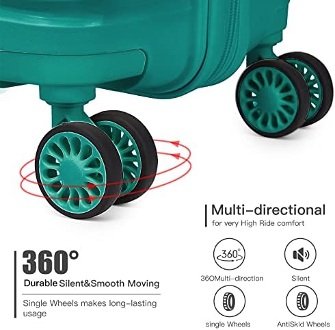 Kono Luggage Sets of 2 Piece Lightweight Polypropylene Hard Shell Suitcase with TSA Lock Spinner Wheels Travel Carry On Hand Cabin Luggage with Beauty Case (Set of 2, Turquoise) - Image 8