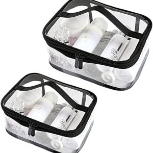 Clear Toiletry Bag, Kememo 2PCS Portable Makeup Bag Transparent Cosmetic Bag with Handle Zipper Waterproof Travel Storage Pouch