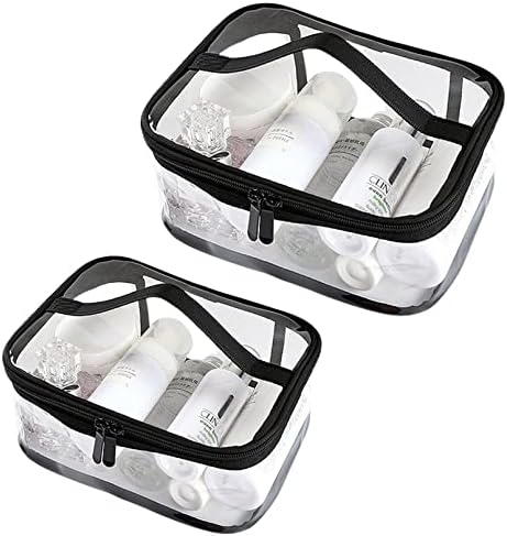 Clear Toiletry Bag, Kememo 2PCS Portable Makeup Bag Transparent Cosmetic Bag with Handle Zipper Waterproof Travel Storage Pouch