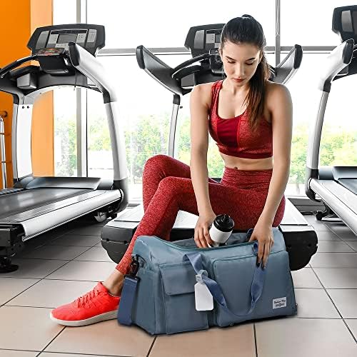 Travel Duffel, Foldable Gym Overnight Weekend Bags for Women - Lightweight with Separation, Large Holdall Cabin Bag - Blue - Image 8