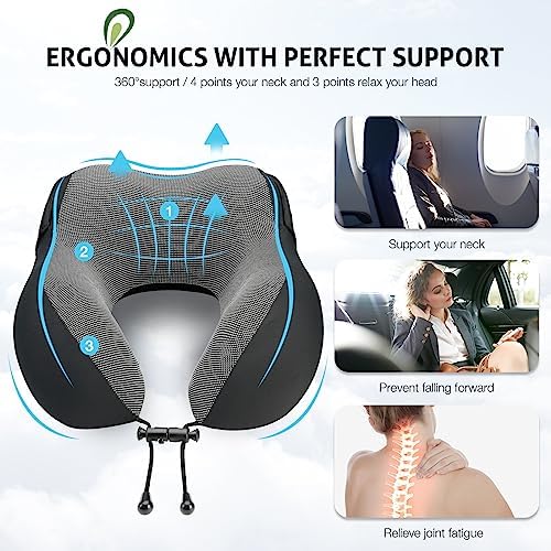 Travel Pillow for Neck Memory Foam, Hooded Travel Neck Pillow for Adults, Comfortable Neck Pillow for Travel with Hoodie, Flight Pillow, Airplane Pillow, Travel Cushion for Plane Car Train - Image 4