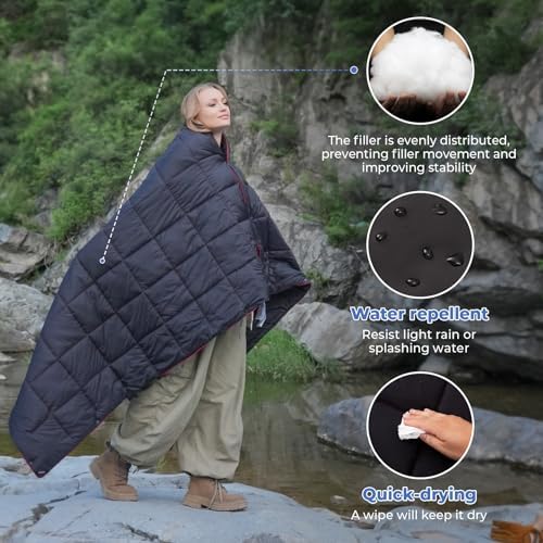 KingCamp Camping Blanket Lightweight Outdoor, Travel Blanket Multifunctional Warm, Sleeping Blankets Ultralight with Snap Button, Sleeping Quilt for Picnics Beach Camping Hiking Car Indoor - Image 4
