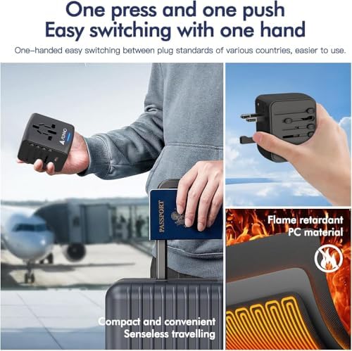 AUNNO Universal Travel Adapter, International Travel Plug Adapter with 1 USB C and 2 USB Ports, All in One Worldwide Plug Adaptor, UK to European Power Universal Plug Adaptor for EU USA Australia - Image 8