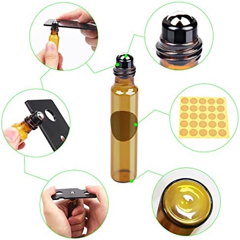Essential Oil Roller Bottles 12Pcs 10ml Empty Rollerball Bottle Roll on Bottles with Stainless Steel Roller Balls Amber Glass Roller Bottles for Essential Oils,Perfumes,Cosmetics,Aromatherapy Massage - Image 5