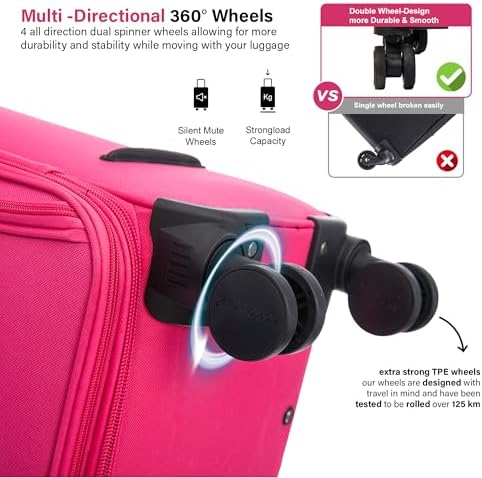 Aerostar Carry-on 20" Lightweight Soft Expandable Suitcase, Hand Luggage 4 Wheels & Combination Lock, 55x35x20cm | Accepted All Airlines easyjet, RyanAir, British Airways (Cerise Pink, 36 litres) - Image 4