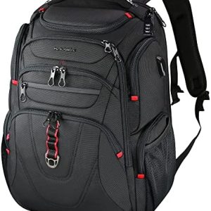 KROSER Travel Laptop Backpack 17.3 Inch XL TSA Computer Backpack Water-Repellent College Daypack Business Backpack with RFID Pockets & USB Port for Men/Women-Black